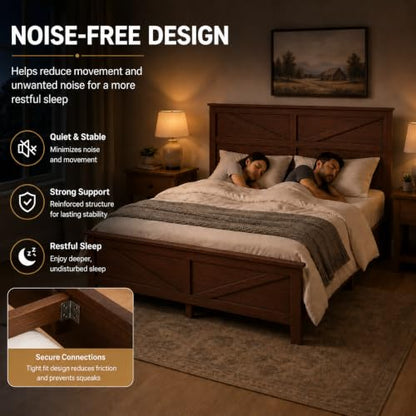 Queen Size Farmhouse Platform Bed Frame with Barn Door Headboard and Footboard, view 8