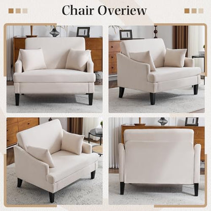 Oversized Accent Chair, 41'' Wide Seat Comfy Armchair with 2 Pillows, Upholstered Big Reading Chair, Modern Single Sofa Chair for Living Room Bedroom Apartment Office, Beige