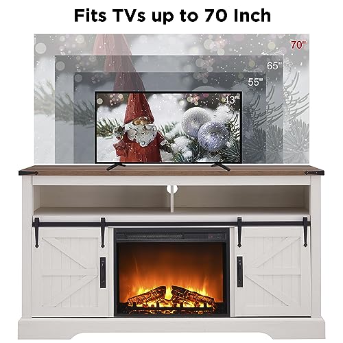 60" Farmhouse TV Stand with 23" Fireplace TV Stand, Antique White, view 7