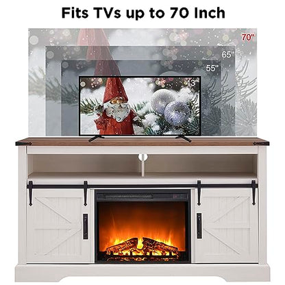 60" Farmhouse TV Stand with 23" Fireplace TV Stand, Antique White, view 7