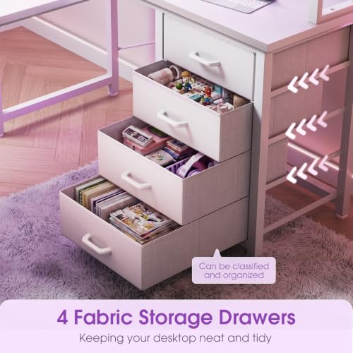 53" L Shaped Gaming Desk with Pegboard, Hutch & 4 Drawers, White, view 7