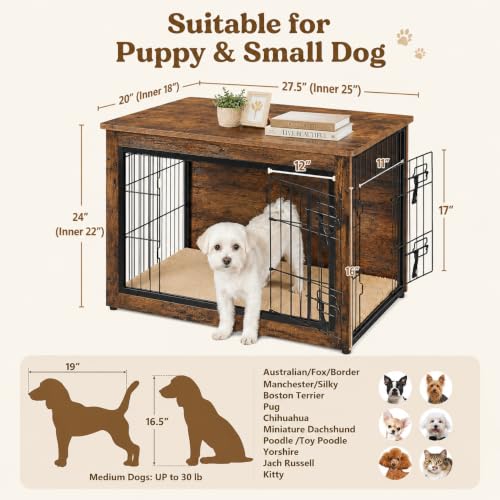 Yaheetech 27.5in Wooden Dog Crate Furniture w/Cushion for Small Medium Dogs, view 5