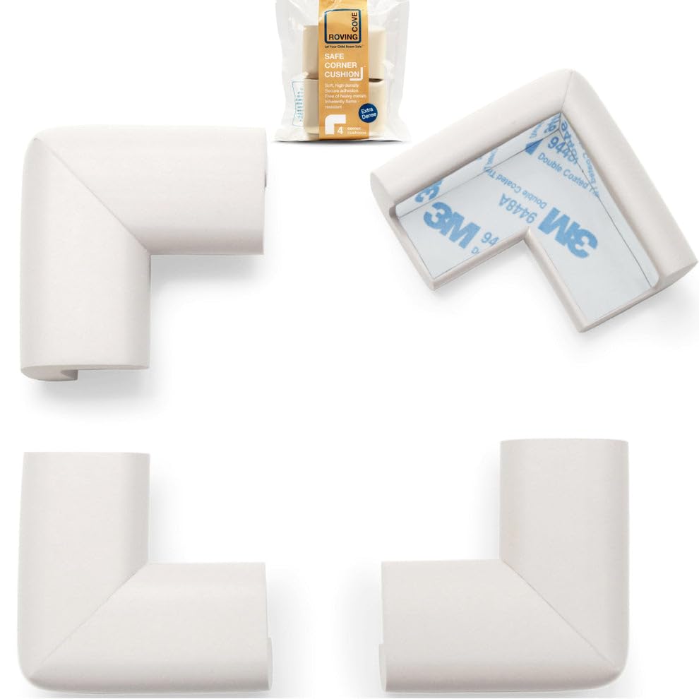 HeftyFit Corner Protector for Baby (4 Large Corners), Heavy-Duty Soft Rubber Foam Furniture Corner Bumper Guards, 3M Adhesive Pre-Taped, Oyster White (Off White)