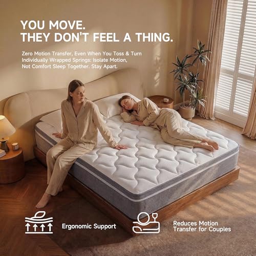 Queen mattress 12 inch,Queen Size Mattresses in a Box,Memory Foam Hybrid Mattress,with Individual Pocket Spring for Motion Isolation &Lumbar Support & Pressure Relief,Fiberglass-Free,Medium Firm
