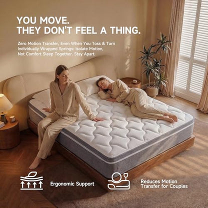 Queen mattress 12 inch,Queen Size Mattresses in a Box,Memory Foam Hybrid Mattress,with Individual Pocket Spring for Motion Isolation &Lumbar Support & Pressure Relief,Fiberglass-Free,Medium Firm