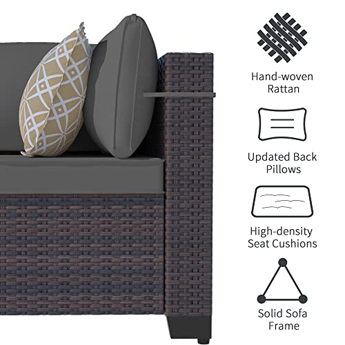 Outdoor Patio Furniture Set, 14 Pieces Outdoor Sectional Furniture Patio Sofa, All-Weather PE Rattan Patio Conversation Set with Tempered Glass Top Table & Cushions(Grey).