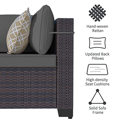 Outdoor Patio Furniture Set, 14 Pieces Outdoor Sectional Furniture Patio Sofa, All-Weather PE Rattan Patio Conversation Set with Tempered Glass Top Table & Cushions(Grey).