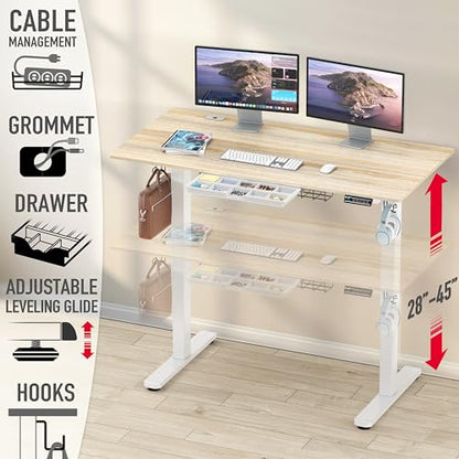 55 x 28 Electric Height Adjustable Standing Desk w/Drawer, Maple, view 5