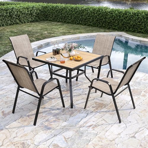 Outdoor Patio Chairs Set of 4 Stackable Dining Chairs All-Weather Textilene, view 6
