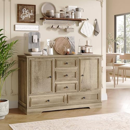 47” Farmhouse Sideboard Buffet Cabinet,5 Drawers,2 Doors,Oak, view 2