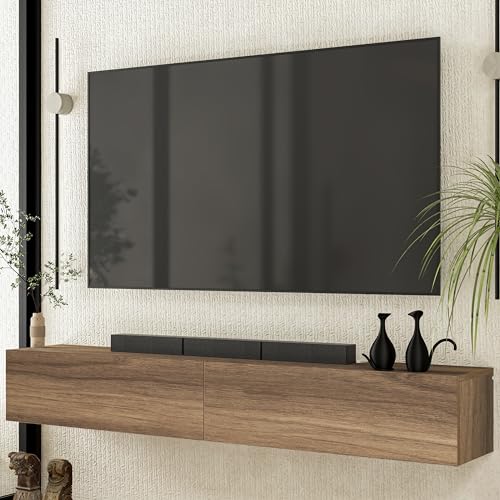 Walnut Floating TV Stand for 65–80 Inch TV, view 2