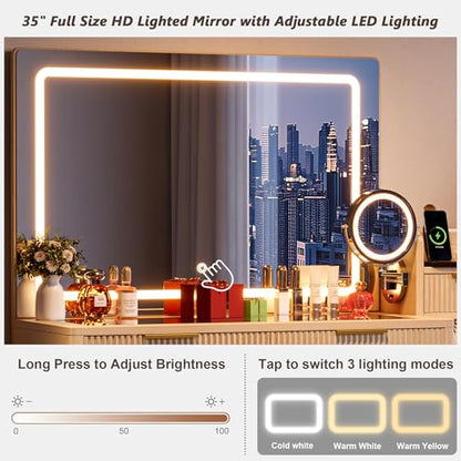 47" Vanity Desk with 5X Magnifying Mirror & 3-Color LED Light, view 5