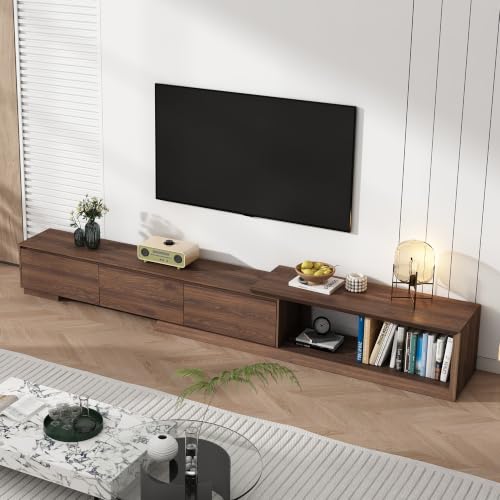 Extendable TV Stand with 3 Drawers, Modern Minimalist Entertainment Center, view 7