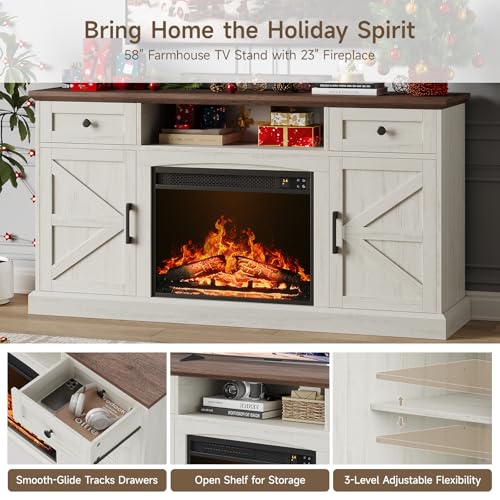 Farmhouse Fireplace TV Stand, TV Table with 23" Electric Fireplace, view 6