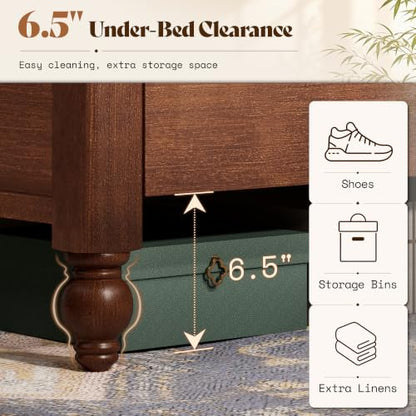 Solid Wood King Size Bed Frame with Upholstered Headboard, view 8