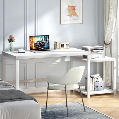Large White Computer Desk, Home Office Desk with Printer Space & PC Tower Stand, view 4