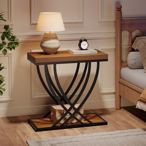 Tribesigns Side Table, 2-Tier Narrow End Table for Living Room, Industrial Nightstand with Metal Frame, Small Bedside Tables for Bedroom, Sofa Couch, Small Spaces, Rustic Brown