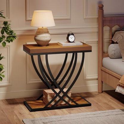 Tribesigns Side Table, 2-Tier Narrow End Table for Living Room, Industrial Nightstand with Metal Frame, Small Bedside Tables for Bedroom, Sofa Couch, Small Spaces, Rustic Brown