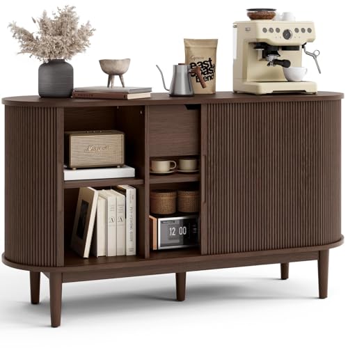 55" Sideboard Buffet Cabinet,Tambour Sliding Doors & Drawer, view 2