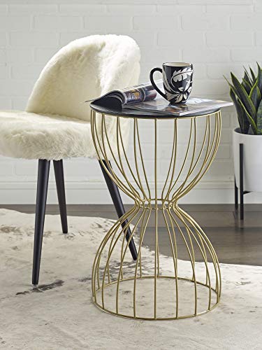 Elle Décor Cami Modern Hourglass End Table, Metal Side Table with Metal Top, or Coffee Table for Living Room, Decorative Round Accent Nightstand for Bedroom (Gold/Black), 23.75in (H)