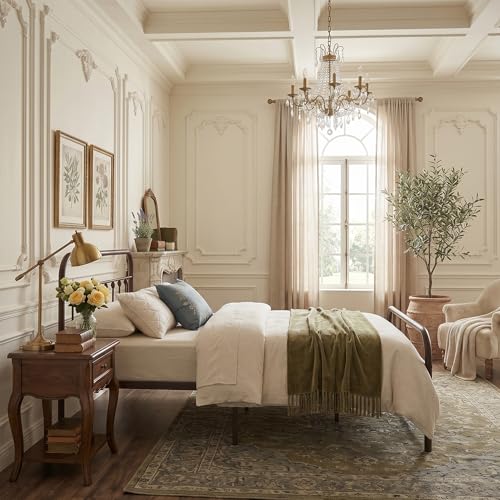 Full Size Victorian Style Metal Bed Frame with Headboard and Footboard Under, view 5
