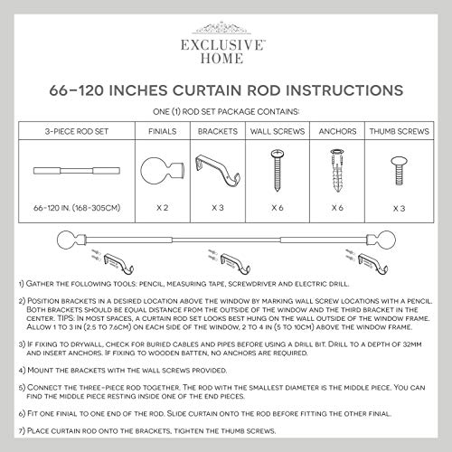Duke 1" Curtain Rod and Coordinating Finial Set, Matte Silver, Adjustable 66"-120"