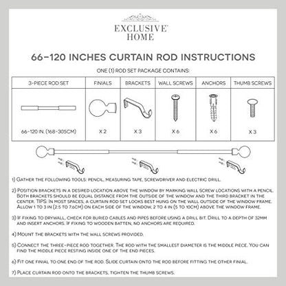 Duke 1" Curtain Rod and Coordinating Finial Set, Matte Silver, Adjustable 66"-120"