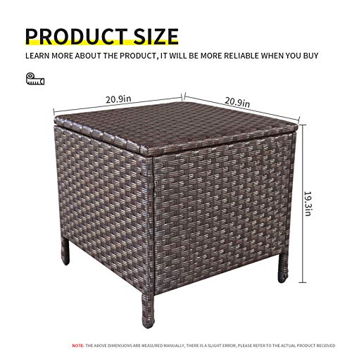 Goognice Outdoor PE Wicker Side Table with Storage Patio Resin Rattan End Table Square Container for Furniture Covers, Toys and Gardening Tools Brown