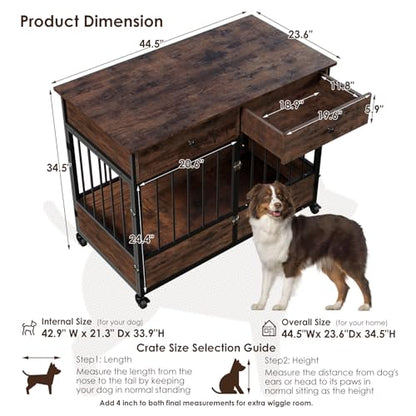 44.5" Dog Crate Furniture, Wooden Dog Kennel with Storage Drawers, view 4