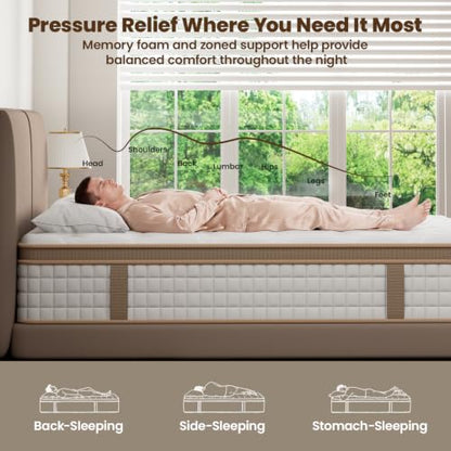 Queen Mattress 12 Inch, Cooling Hybrid Mattress Queen Size in a Box, view 3