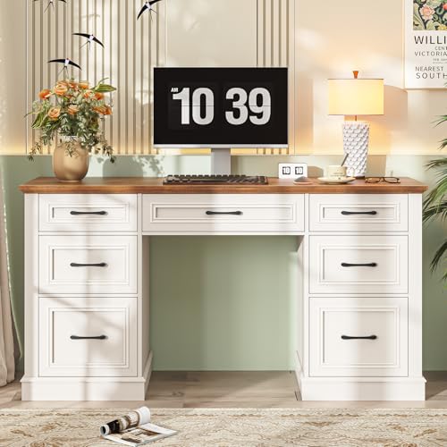 Farmhouse 59'' Executive Desk with File Drawers, Antique White, view 9
