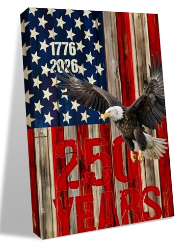 NuYeBiofx 250 Years Anniversary Eagle Canvas Wall Art Prints,40"x28" Framed Picture Artwork Patriotic Star Stripe Flag Printed Canvas Oil Painting for Living Room Bedroom Office,Ready to Hang