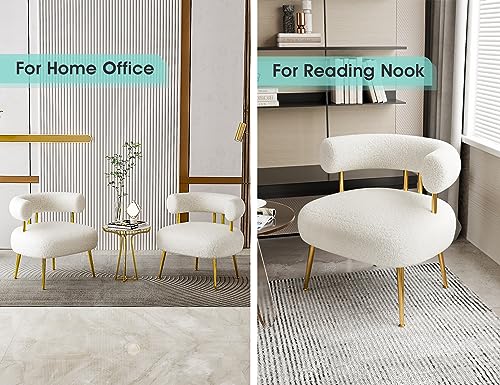 Mid Century Sherpa Boucle Accent Chair, Round Upholstered Barrel Arm Chair for Small Spaces, Fluffy Side Corner Sofa Chair for Living Room, Bedroom, Vanity, Office, Reading Nook(Cream White)
