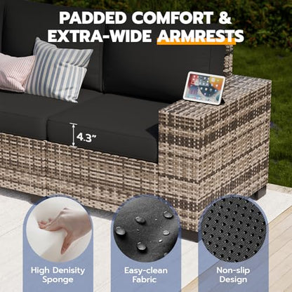 Patio Furniture Set, Wide Armrest Outdoor Furniture Set with Thick Cushions, 6 Piece Wicker Rattan Patio Sectional Sofa for Backyard, Poolside, Garden