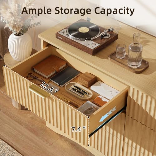 Bedroom Dresser, 47.2" Fluted Wood Dressers, 6 Drawer Dresser, view 4