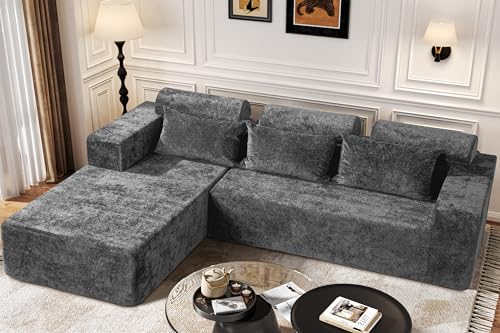 Modular Sectional Couches for Living Room,105" Cloud Couch with L-Shape Chaise,Comfy Sofa Living Room Couch with Deep Seat,No Assembly L Couch,Luxury Distressed Velvet(Grey,L)