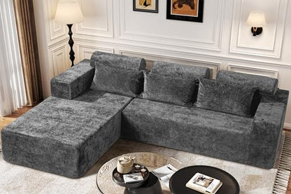 Modular Sectional Couches for Living Room,105" Cloud Couch with L-Shape Chaise,Comfy Sofa Living Room Couch with Deep Seat,No Assembly L Couch,Luxury Distressed Velvet(Grey,L)