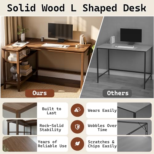 47 Inch L Shaped Computer Desk with Solid Wood Frame & Power Outlets, view 5