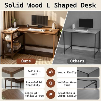 47 Inch L Shaped Computer Desk with Solid Wood Frame & Power Outlets, view 5