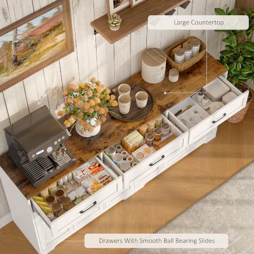 71" Farmhouse Sideboard Buffet Cabinet 3 Drawers & 6 Doors, White, view 6