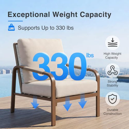 Aluminum Outdoor Patio Furniture Set,4-Piece Sectional Sofa with Coffee Table,Washable Thick Cushions,Modern Patio Conversation Set for Backyard,Garden,Porch,Balcony,Deck,Beige