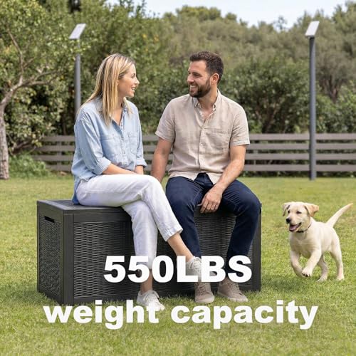 100 Gallon Resin Deck Box, Lockable Patio Outdoor Storage Box for Furniture, Garden Tools and Tools Storage, Waterproof Outside Storage Boxes - Black