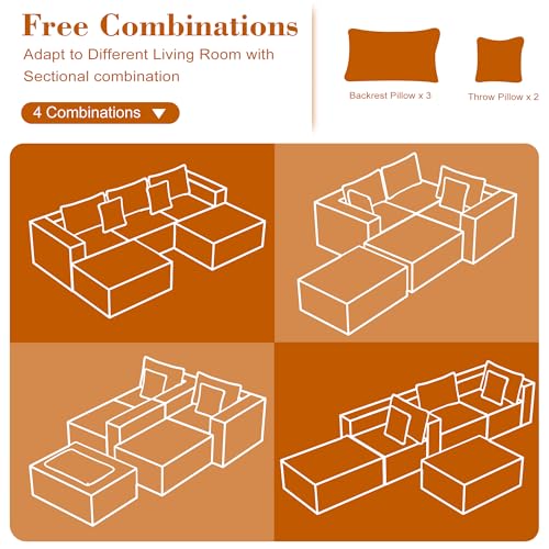 110 Corduroy Modular Sectional Boneless Sofa with 2 Ottomans, Convertible Cloud Couch with Deep Seats, Fluffy Memory Foam U Shaped Couch for Living Room, No Assembly Required (Black)