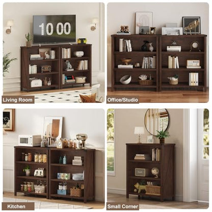 Small 3 Tier Bookshelf, Short Wood Bookcase, Brown Cherry, 36", view 6