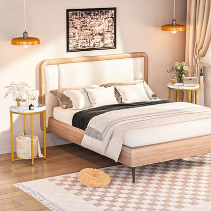 Modern Gold Side Table Set of 2, Small Coffee Table Round End Table with Gold Frame, Faux Marble Side Table Bedside Table for Living Room, Bedroom, Small Space, 16" D*24" H