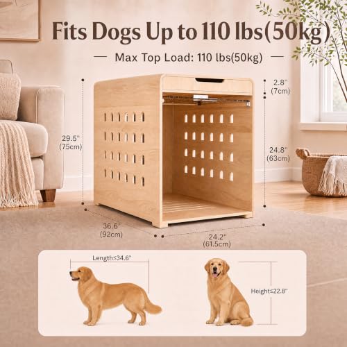Modern Dog Crate Furniture Wooden Kennel Charging Station End Table Oak, view 3