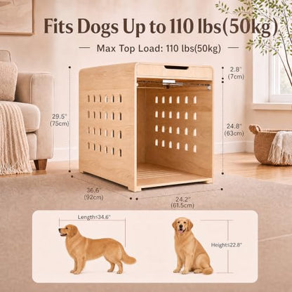 Modern Dog Crate Furniture Wooden Kennel Charging Station End Table Oak, view 3