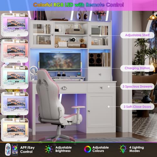 Computer Desk with Hutch and RGB, Office Desk with Power Outlet, view 7