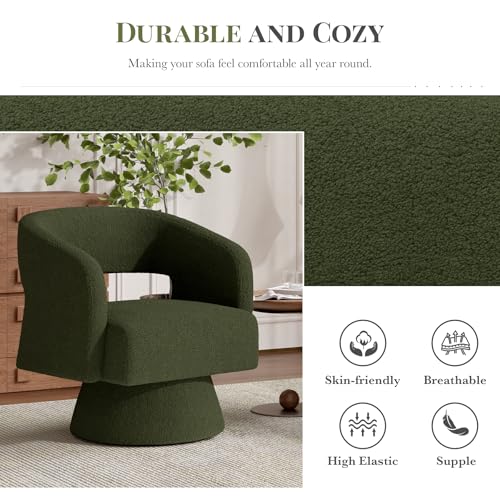 Swivel Barrel Accent Chair Set of 2,Oversized Teddy Upholstered Round Swivel Chairs,Modern Luxury 360 Degree Living Room Vanity Chair for Bedroom Office,Green,2PCS