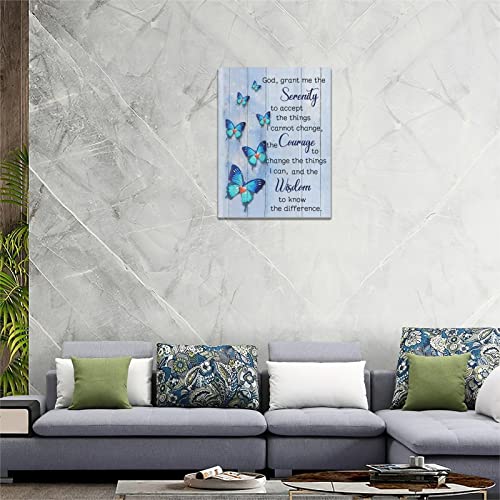 Scripture Serenity Prayer Wall Art Farmhouse Christian Religious Serenity Prayer Wall Decor Rustic Blue Butterfly Picture Canvas Prints Framed Artwork for Living Room Bedroom Bathroom 12"x16"
